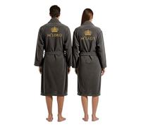Stars and Stripes Elite Lord & Lady 2-Piece Couples Bathrobe Set - Embroidered Crown Design on Back - 100% Cotton Terry His Hers Robes - Wedding Honeymoon Anniversary Dressing Gown (Grey, L-XL)