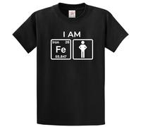 Stars and Stripes Funny I Am Ironman Periodic Table Science Lover Geek STEM Humor Chemistry Graphic T-Shirt (Black, L)