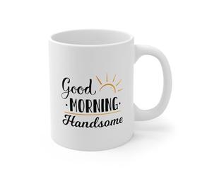 Stars and Stripes Good Morning Handsome Motivational Inspirational Birthday Ceramic Coffee Mug (White)