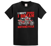 Stars and Stripes Humorous I Don't Snore I Dream I'm A Motorcycle Motorbike Sports Biker Humor Bike Lover Rider Adult T-Shirt(Black, L)