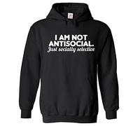 Stars and Stripes I Am Not Antisocial Just Socially Selective Classic Unisex Adults Pullover Hoodie (L, Black)