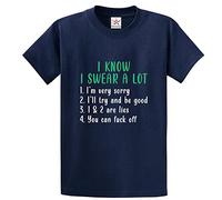 Stars and Stripes I Know I Swear A Lot Unisex Adults T-Shirt(L, Navy)