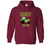 Stars and Stripes I'd Rather Be Driving My Tractor Classic Unisex Adults Pullover Hoodie For Tractor Lovers (S, Wine)