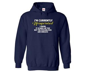 Stars and Stripes I'm Currently Unsupervised I Know, It Scares Me Too But The Possibilities Are Endless Unisex Classic Adults Pullover Hoodie (S, Navy)