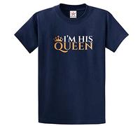 Stars and Stripes I'm His Queen with Crown Classic Adults T-Shirt(L, Navy)
