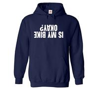 Stars and Stripes Is My Bike Okay? Mirror Reflected Text Funny Unisex Kids Pullover Hoodie for Bike Lovers (XS, Navy, 12_13 Years)
