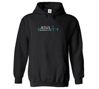 Stars and Stripes Jesus Saved My Life Classic Religious Unisex Kids Pullover Hoodie (XS, Black, 12_13 Years)