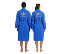 Stars and Stripes King & Queen 2-Piece Bathrobe Set - Embroidered Crown Design on Back - 100% Cotton Terry Couples Matching Robes - Wedding Honeymoon Anniversary Dressing Gown (Royal, L-XL)