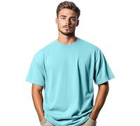 Stars and Stripes Men's 100% Cotton Oversized Short Sleeve Crew Neck Summer Baggy Dropped Shoulders Streetwear Casual Gym Athletic T-Shirt (Beryl Blue-L)