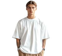 Stars and Stripes Mens 100% Cotton White Oversized Loose Fit Streetwear Casual Gym Baggy Dropped Shoulders T-Shirt (White, XL)