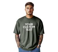 Stars and Stripes Men's Personalised Custom Text Plain 100% Cotton Short Sleeve Crew Neck Oversized Loose Top Dropped Shoulders Oversize T-Shirt (Earthy Green-L)