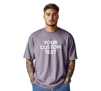 Stars and Stripes Men's Personalised Custom Text Plain 100% Cotton Short Sleeve Crew Neck Oversized Loose Top Dropped Shoulders Oversize T-Shirt (Dusty Lilac-L)