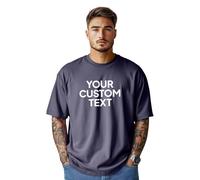 Stars and Stripes Men's Personalised Custom Text Plain 100% Cotton Short Sleeve Crew Neck Oversized Loose Top Dropped Shoulders Oversize T-Shirt (Shark Grey-M)