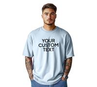 Stars and Stripes Men's Personalised Custom Text Plain 100% Cotton Short Sleeve Crew Neck Oversized Loose Top Dropped Shoulders Oversize T-Shirt (Sky Blue-XL)