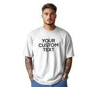 Stars and Stripes Men's Personalised Custom Text Plain 100% Cotton Short Sleeve Crew Neck Oversized Loose Top Dropped Shoulders Oversize T-Shirt (White-XL)