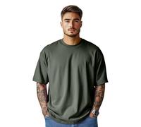 Stars and Stripes Men's Plain 100% Cotton Short Sleeve Crew Neck Oversized Loose Top Summer Workout Gym Running Dropped Shoulders Oversize T-Shirt (Earthy Green-L)