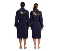 Stars and Stripes Mr & Mrs 2-Piece Set Couples Bathrobes - Embroidered on Back 100% Cotton Terry Robes - His & Hers Anniversary Honeymoon Wedding Dressing Gown (Navy, L-XL)