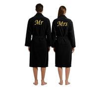 Stars and Stripes Mr & Mrs 2-Piece Set Couples Bathrobes - Embroidered on Back 100% Cotton Terry Robes - His & Hers Anniversary Honeymoon Wedding Dressing Gown (Black, L-XL)
