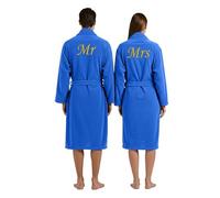 Stars and Stripes Mr & Mrs 2-Piece Set Couples Bathrobes - Embroidered on Back 100% Cotton Terry Robes - His & Hers Anniversary Honeymoon Wedding Dressing Gown (Royal, S-M)