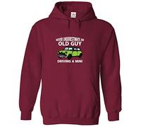 Stars and Stripes Never Underestimate An Old Guy Driving A Mini Classic Unisex Adults Pullover Hoodie For Car Lovers (M, Wine)