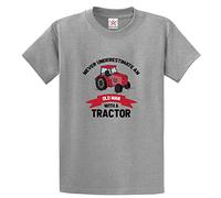 Stars and Stripes Never Underestimates an Old Man with A Tractor Classic Mens Adults T-Shirt(M, Heather Grey)