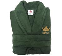 Stars and Stripes Personalised 100% Luxury Velour Cotton Crown Green Bathrobe, Soft Spa & Hotel quality Unisex Robe for Couples With Your Custom Text Embroidery (Green, S-M)