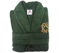 Stars and Stripes Personalised Bathrobe- 100% Cotton Terry Green Towel, Soft Spa & Hotel quality Unisex Bathrobe for Couples With Vine Monogram Font