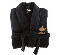 Stars and Stripes Personalised Crown Bathrobe Custom with Your Text Embroidery on Luxury Terry Towel 100% Cotton Bathrobes (Black, L-XL)