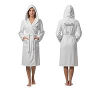 Stars and Stripes Personalised Hooded Back & Front Name Bathrobe - Customised Embroidered Design Robe - 100% Terry Egyptian Cotton Spa Hotel Quality Unisex Dressing Gown (White, S-M)