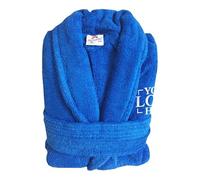 Stars and Stripes Personalised Your Custom Logo 100% Terry Cotton Soft Bathrobe - Custom Embroidered Text or Initials - Unisex Luxury Hotel-Quality Robe (Royal, L-XL)