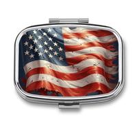 Stars and Stripes Pill Box 2 Compartment - Small Metal Medicine Organizer Portable Pill Case for Purse Pocket Travel Vitamin Organizer for Men Women, BPA-Free