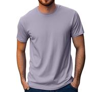 Stars and Stripes Plain 100% Rich Soft Organic Cotton Short Sleeve Tee Lavender Premium Round Neck Casual T-Shirt(Lavender, L)