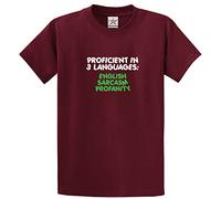 Stars and Stripes Proficient in 3 Languages: English Sarcasm Profanity Unisex Classic Adults T-Shirt(M, Wine)
