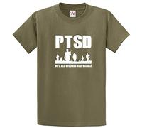 Stars and Stripes PTSD Not All Wounds are Visible Military Green Unisex Classic Adults T-Shirt(M, Olive Green)