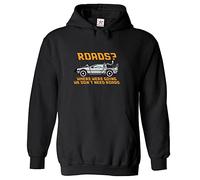 Stars and Stripes Road Where were Going We Don't Need Roads Funny Unisex Adults Pullover Hoodie (L, Black)