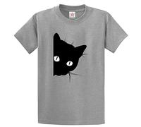 Stars and Stripes Silhouette Cat Peeking Classic Unisex Adults T-Shirt for Pet Lovers(XL, Heather Grey)