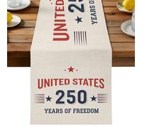 Stars and Stripes Table Runner, Vintage Rustic Red Blue Beige Canvas Texture Cotton and Table Linen Runner for Kitchen Dining Home Decor for Party Festival Holiday Decoration Gift 16x72in