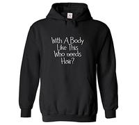 Stars and Stripes With A Body Like This Who Needs Hair Funny Unisex Adults Pullover Hoodie (XL, Black)