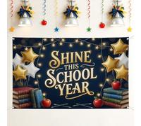 Stars Backdrop, Celebratory Festive Air-Float Balls Apples Back to Campus Gold Photo Backdrop for Family Gathering Celebration Photo Shoot 71x43 Inch