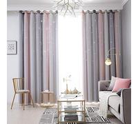 Stars Blackout Curtains for Girls Bedroom 1 Panel Colorful Star Cutout Double Layer Star Window Curtain Decor for Kids Bedroom, Living Room, Nursery Room (Grey, W53" x L 84")