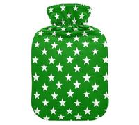 Stars Bright Green Hot Water Bottle with Cover for Pain Relief Heating Bag for Shoulder Pain, 2L