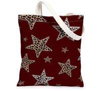 Stars Canvas Tote Bag for Women, Bold Playful Leopard Print Outline Fall Burgundy Washable Reusable Small Tote Bag Ideas for Family Friends Colleagues Reading Loves 13x15 Inch