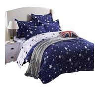 Stars Comforter Cover Double Size Blue and White Bedding Set Galaxy Decorative 3 Pieces Kids Duvet Cover Set Junior Toddler Bedspread Cover with 2 Pillowcase Breathable Microfiber Zipper Boys