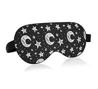 Stars Crescent Moons Seamless On Black Eye Masks Cover Blocks Light Sleep Mask Shade Cover Blindfold Relaxing Eyeshade Cover with Adjustable Head Strap for Men Women Kids