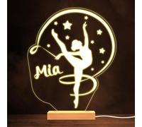 Stars Dancer Gymnast Silhouette Ribbon Gymnastics Personalised White Night Light | Personalised Gift For Home, Lamp Room Décor | Kids & Adults Night Lights With Name | Personalised Gift For Bedroom |