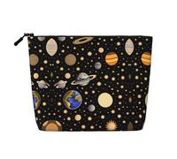 Stars Earth and Darkness Single-Layer Linen-Look Makeup Pouch with Zipper Ensuring for Your Daily or Travel Needs
