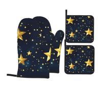Stars Eastern Pattern Print Oven Mitts And Pot Holders Set Of 4,Heat Resistant Gloves For Kitchen Cooking Baking Grilling