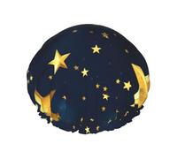 Stars Eastern Pattern Print Shower Cap Reusable Bath Cap Double Layer Bath Hair Caps, Keeps Hair Dry, Fits All Head