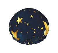 Stars Eastern Pattern Reusable Shower Cap For Women,Double Splashproof Shower Cap,Large Size For All Hair Lengths