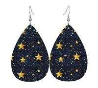 Stars Eastern Pattern Teardrop Faux Leather Earrings Set For Women Printed Lightweight Dangle Drop Pierced Girls